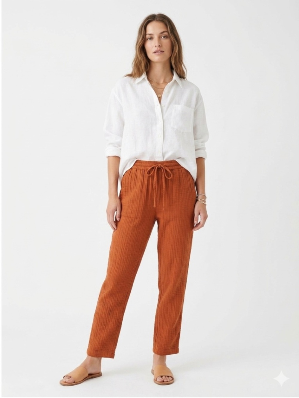 XiRENA Jordyn Cotton Lightweight Gauze Pant in Earth Tone Neutral Size Medium
